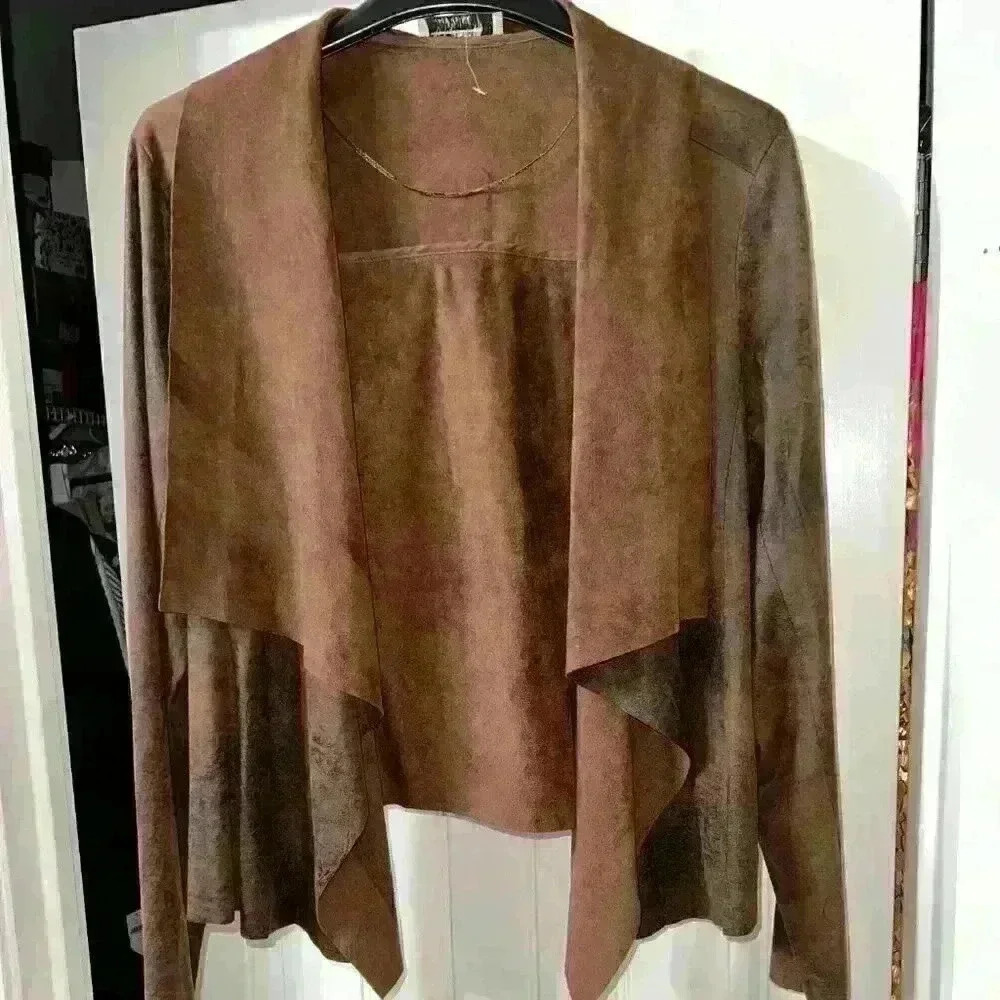 Ruff Hewn Women's Brown Faux Leather Style Cardigan Size: L